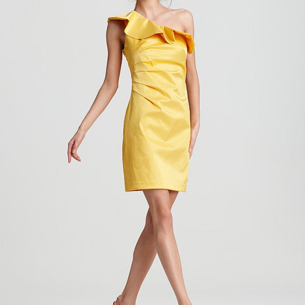 2xHP NWT Shelli Segal one shoulder dress yellow 6